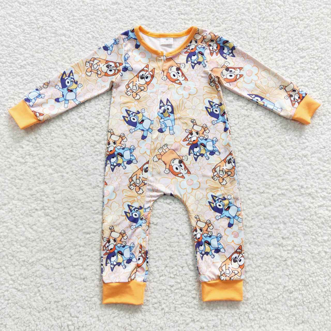 LR0360 Baby Girl Long Sleeves One Piece Dogs Zip Romper