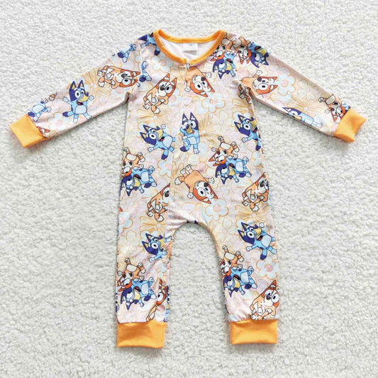 LR0360 Baby Girl Long Sleeves One Piece Dogs Zip Romper