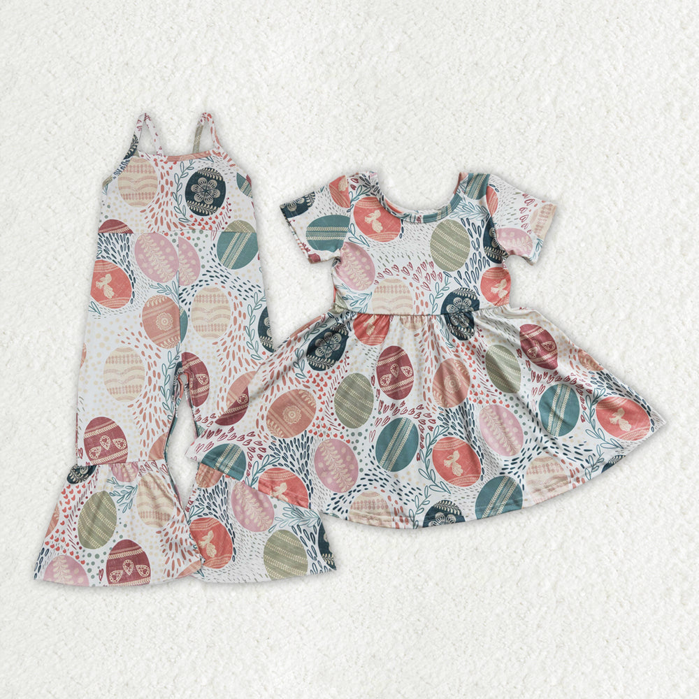 Baby Girl Easter Eggs Sibling Jumpsuit Dress Clothes