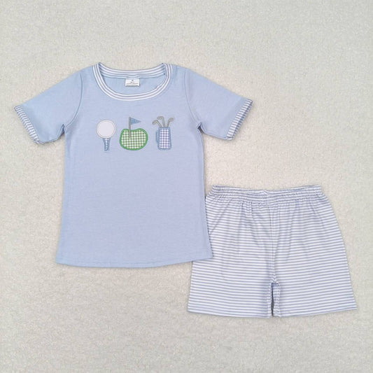 Baby Boy Blue Short Sleeves Embroidery Golf Shirt Stripes Shorts Summer Set