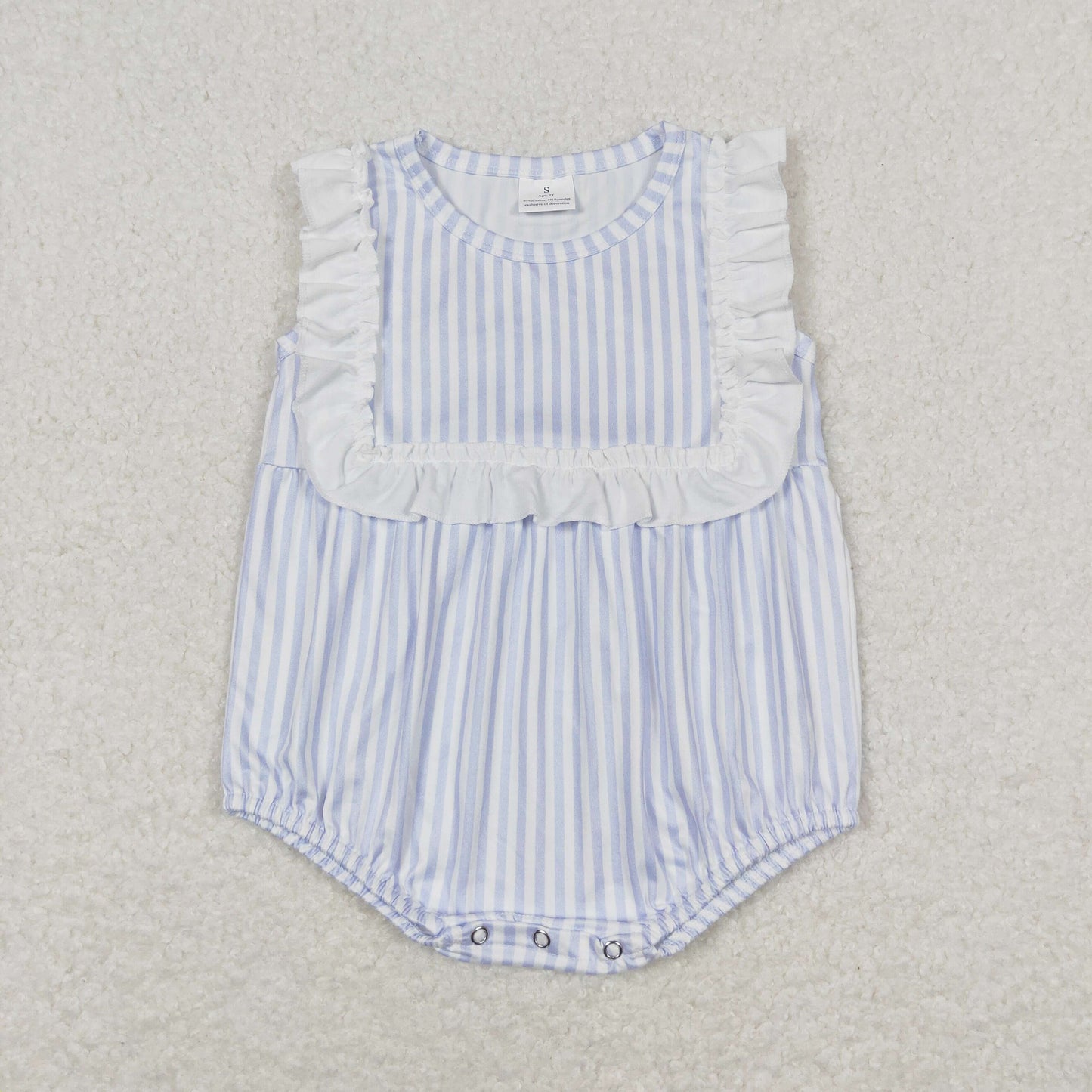 Baby Girl Blue Stripes Bubble Ruffle One Piece Romper