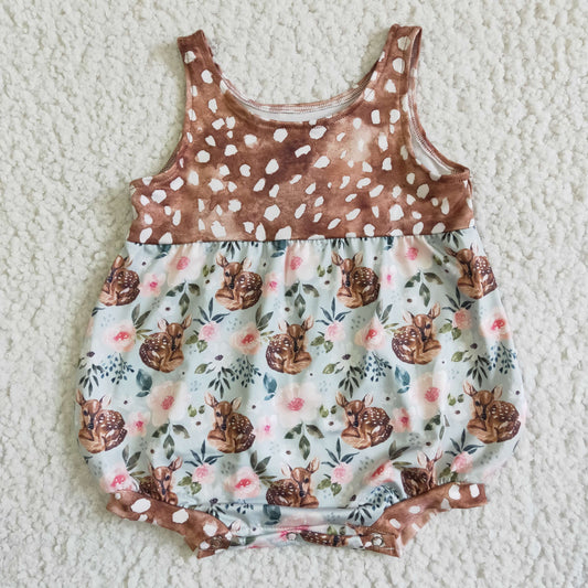 Promotion Baby Girl Sleeveless Deer Floral Summer Bubble Romper