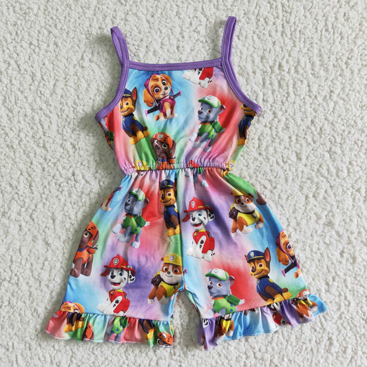 Promotion Baby Girl Straps Cartoon Dogs Colorful Shorts One-piece Jumpsuit