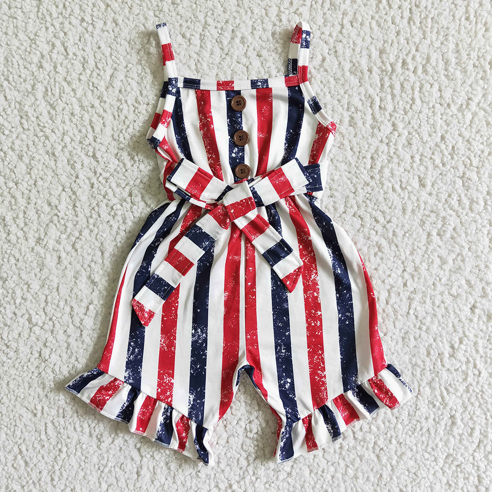 Baby Girl Sleeveless 4th Of July Stars Stripes Sibling Jumpsuit RTS