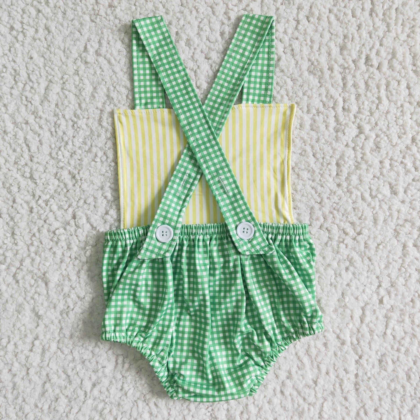 Promotion Baby Boy Tractor Green Plaid Bubble Romper