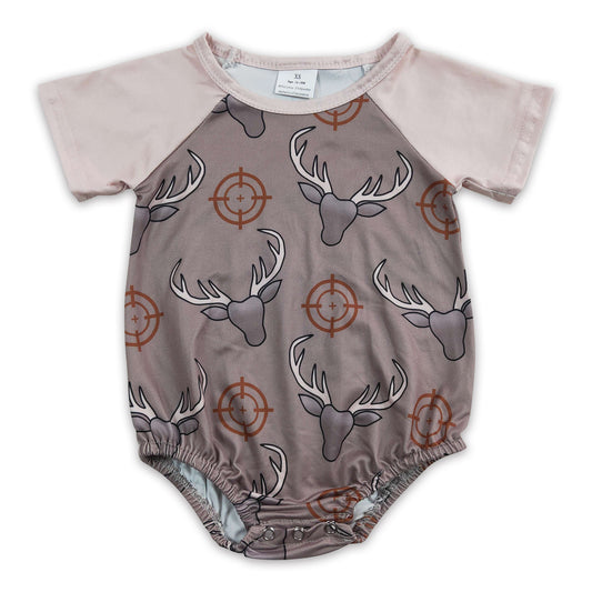 Promotion Baby Boy Hunting Short Sleeves Deer Bubble Romper RTS