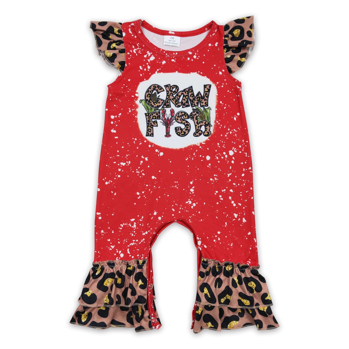 Promotion Baby Girl Leopard Short Sleeves Crawfish Ruffle Romper RTS