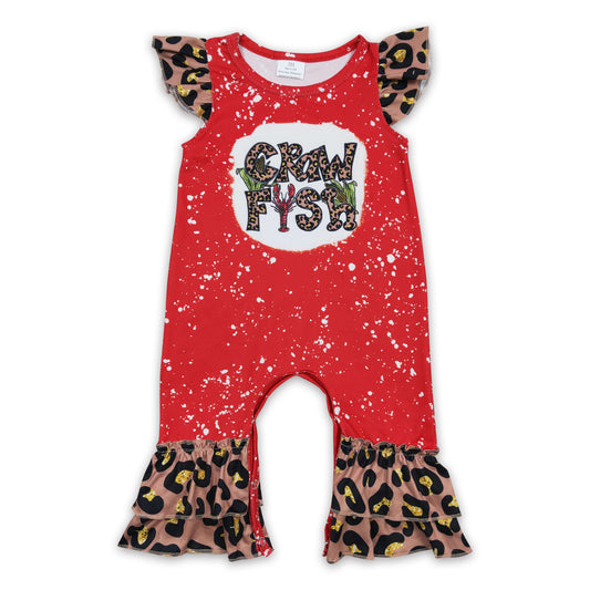 Promotion Baby Girl Leopard Short Sleeves Crawfish Ruffle Romper RTS