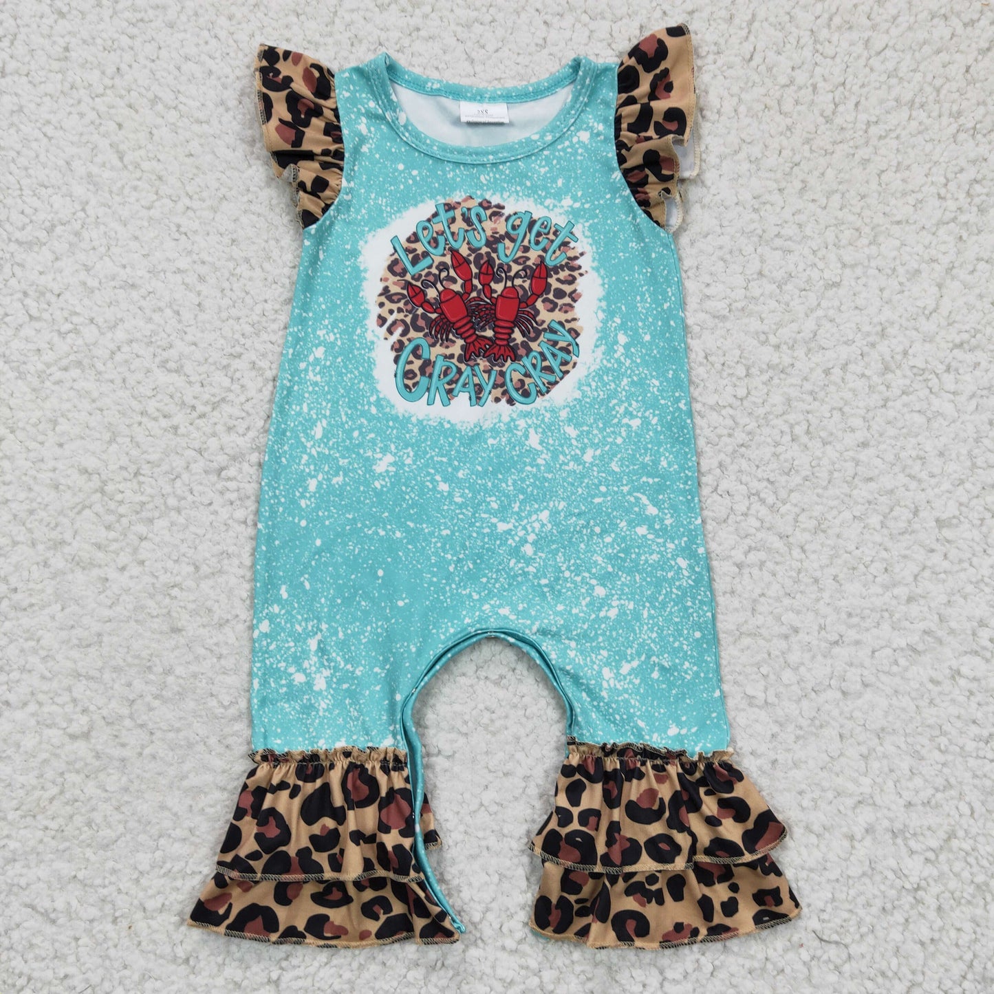 Promotion Baby Girl Crayfish Leopard Ruffle Short Sleeves Summer Romper RTS