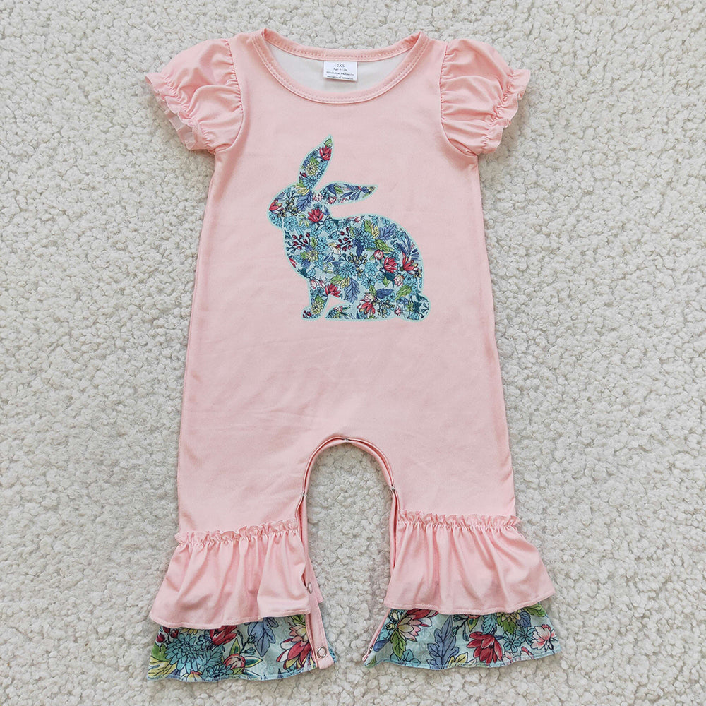 Baby Girl Infant Short Sleeves Sibling Easter Rabbits Romper Clothes