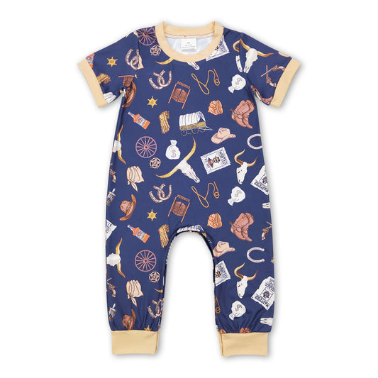 Promotion Baby Boy Short Sleeves Western Cow One Piece Romper RTS