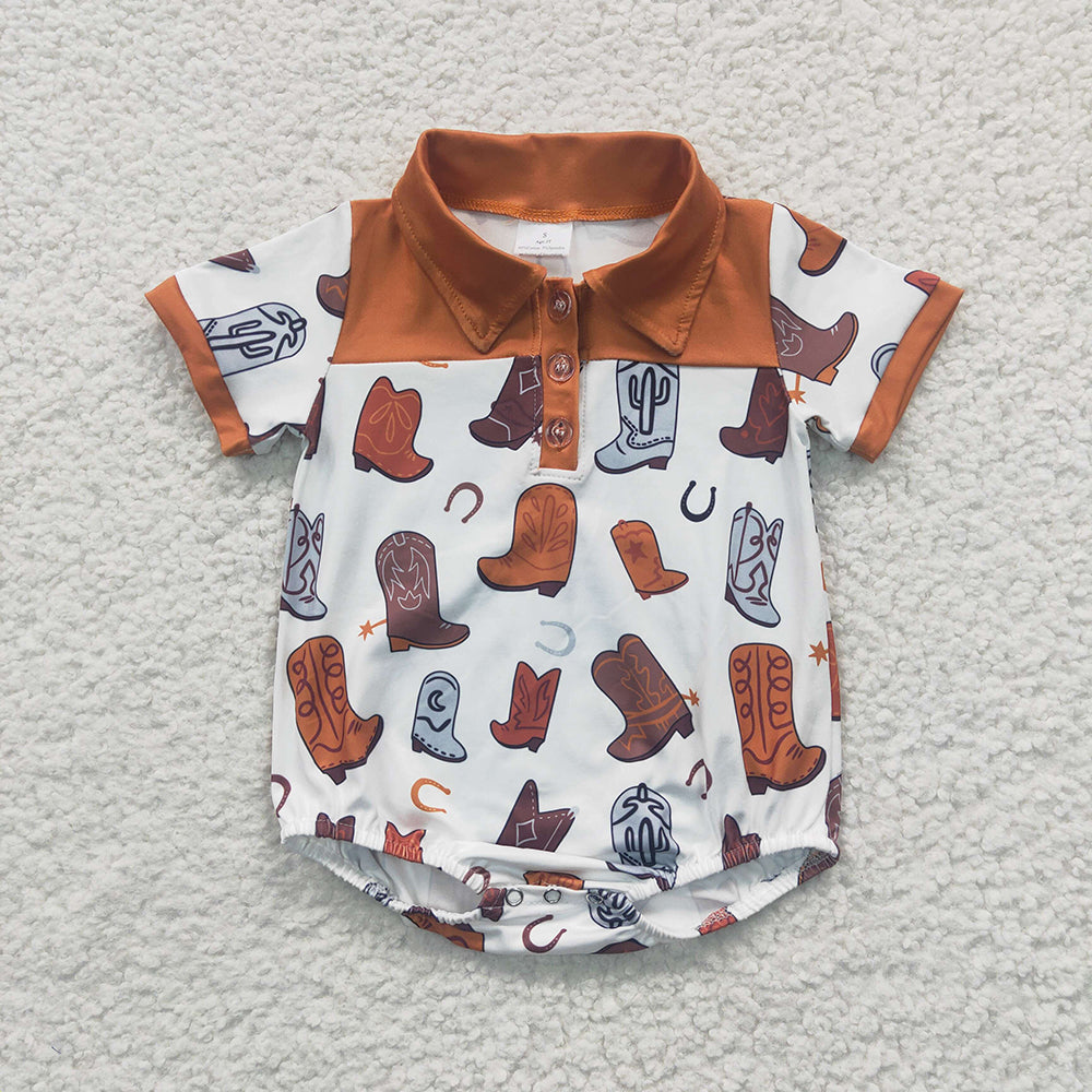 Baby Boy Short Sleeves Western Buttons Romper Sibling Clothes RTS