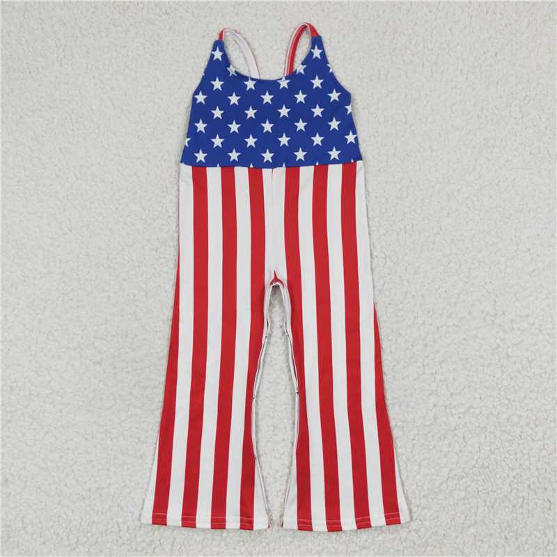 Baby Girl Summer 4th Of July Stars Stripes Sibling Swimsuit Jumpsuit Set RTS