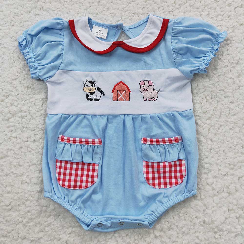 Baby Boy Girl Embroidery Farm Animals Sibling Romper Set Clothing RTS
