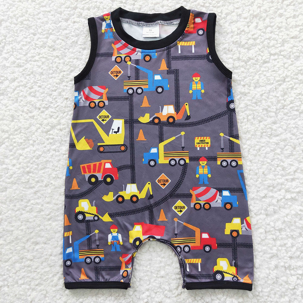 Baby Boy Toddler Construction Sibling Romper Outfit Summer Clothes RTS