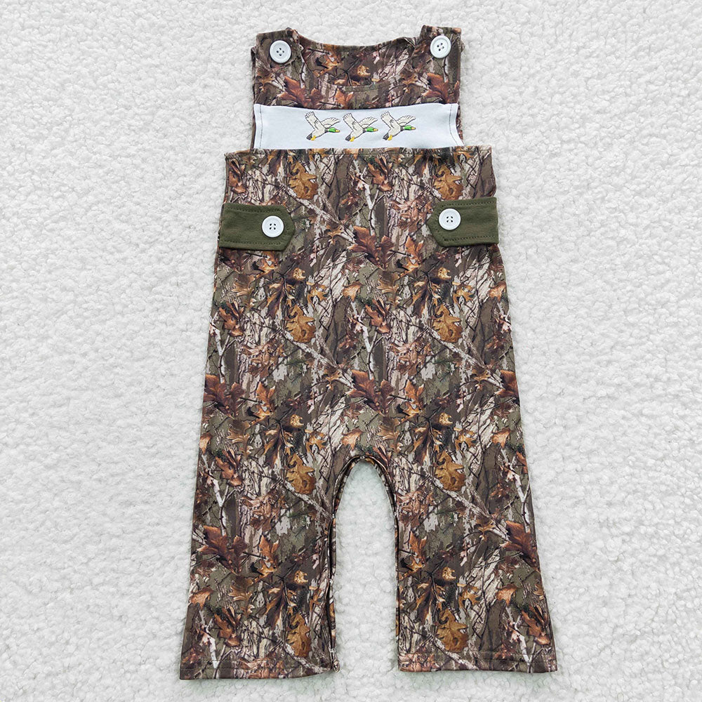Baby Boy Embroidery Ducks Sibling Hunting Romper RTS