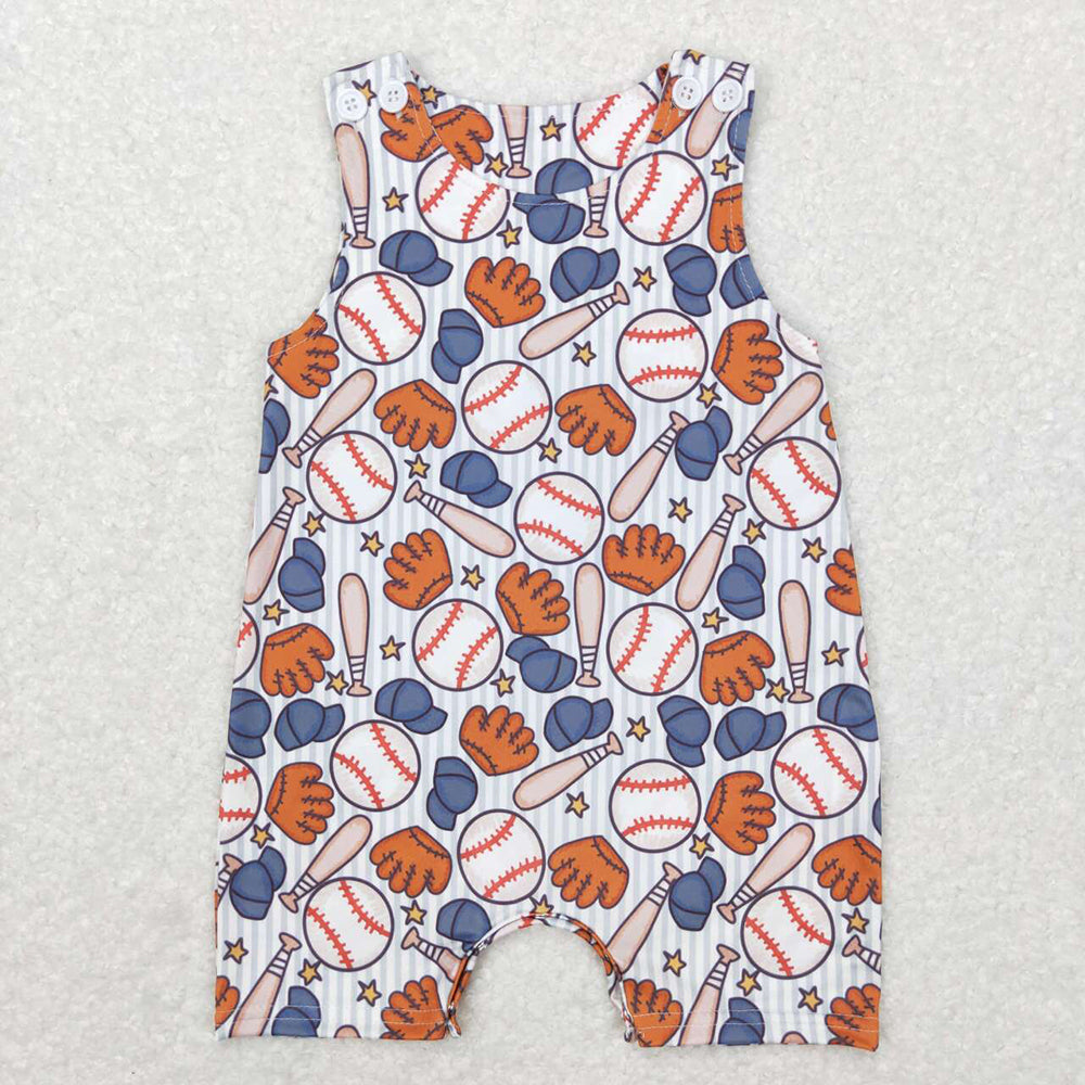 Baby Boy Infant Baseball Sibling Brother Buttons Summer Romper RTS