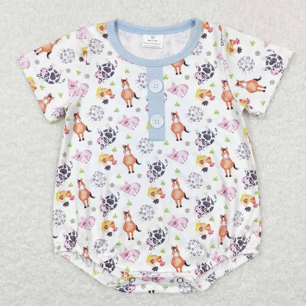 Baby Boy Short Sleeves Farm Animals Sibling Romper Outfit RTS
