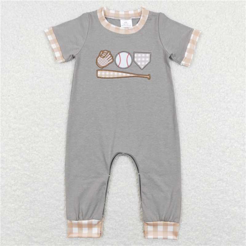 Baby Boy Girl Embroidery Baseball Buttons Romper Clothes RTS