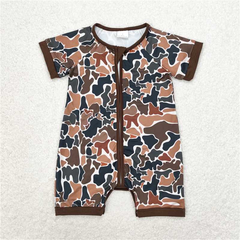 Baby Boy Short Sleeves Camo Sibling Pajamas Romper RTS