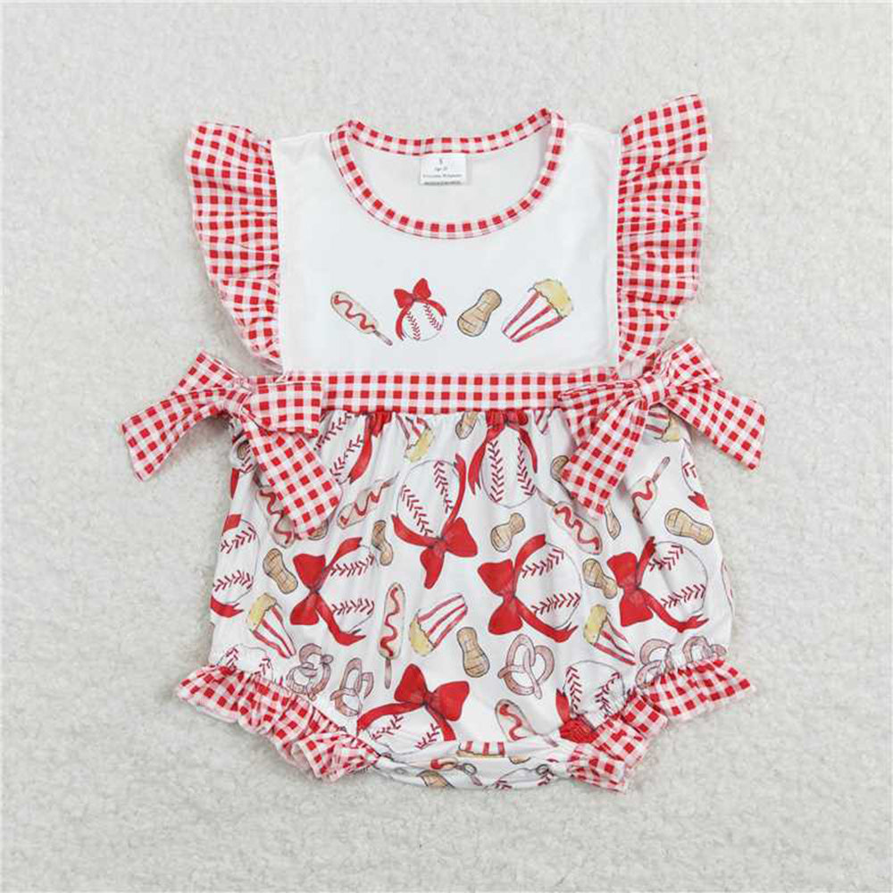 Baby Girl Short Sleeves Bseball Bows Sibling Dress Romper Set Clothes RTS