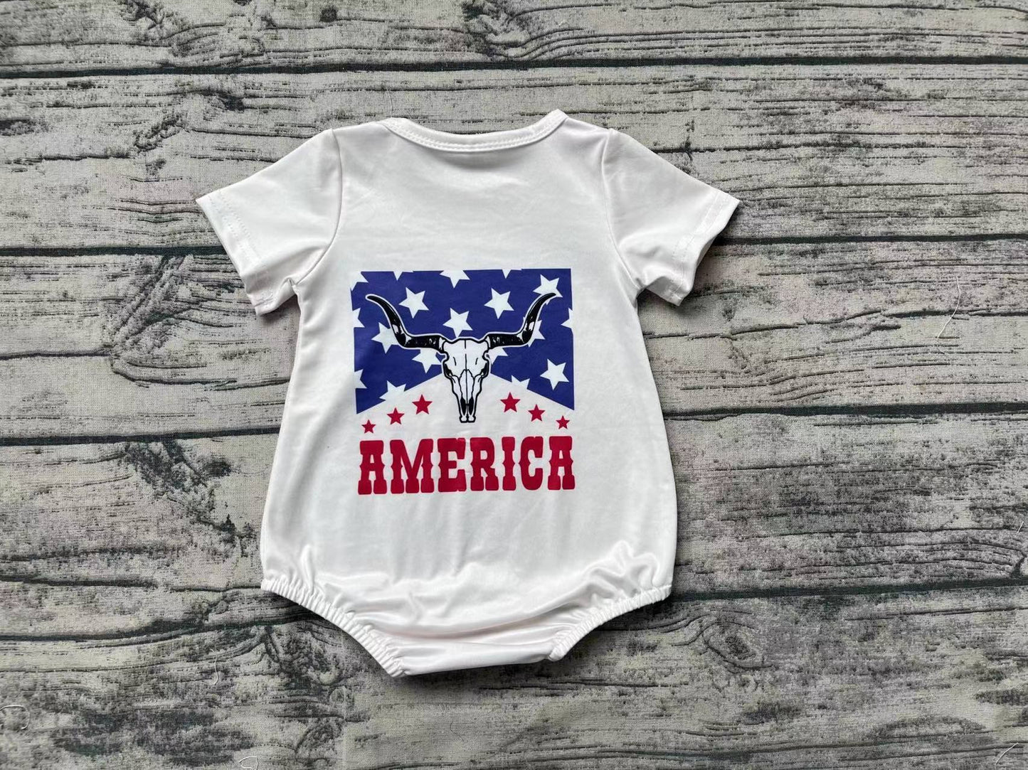Pre-order Baby Boy Short Sleeves Cow July 4th Bubble Summer One Piece Romper