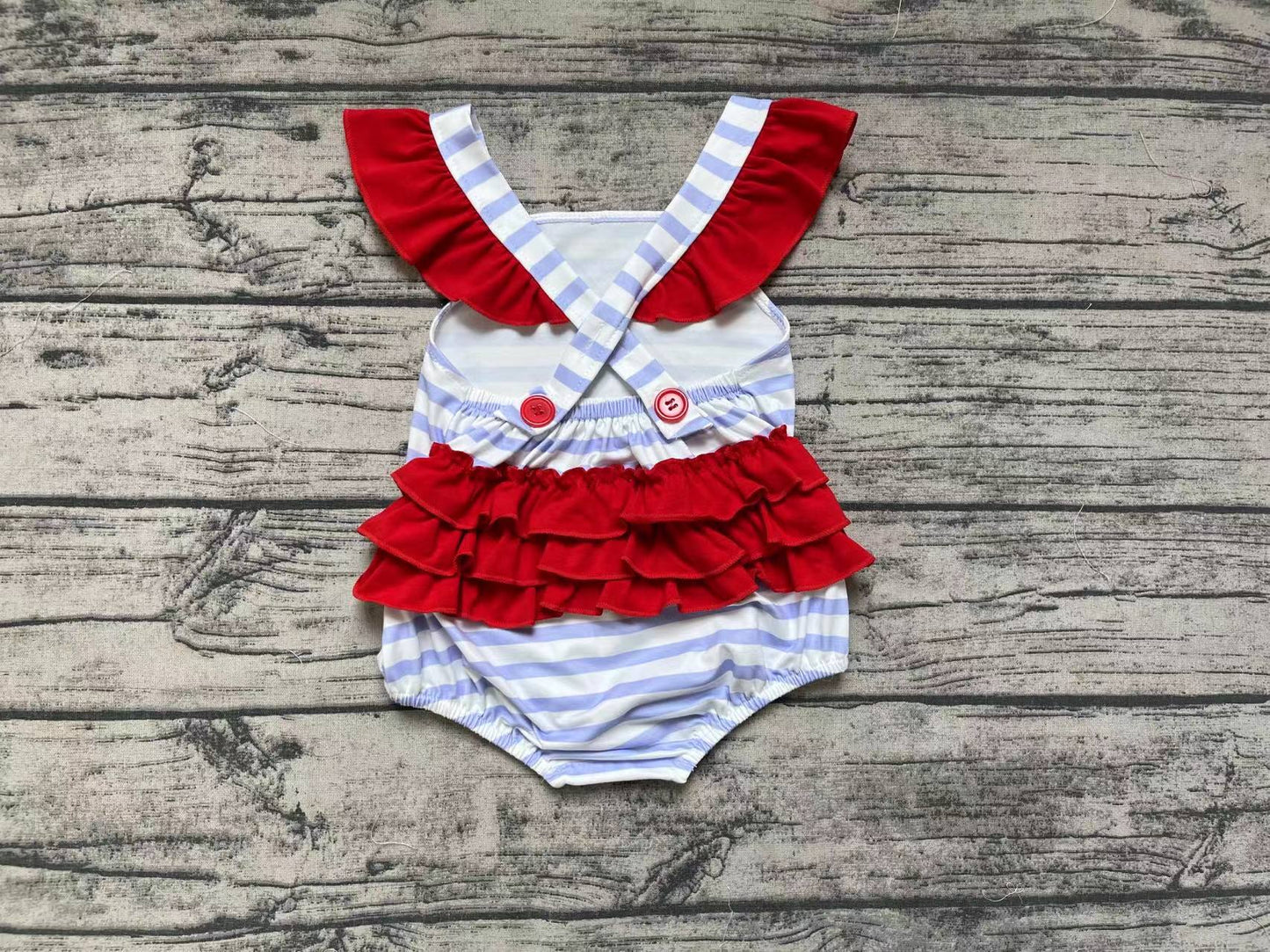 Pre-order Baby Girl Short Sleeves Dog July 4th Stripes Ruffle Bubble Summer One Piece Romper
