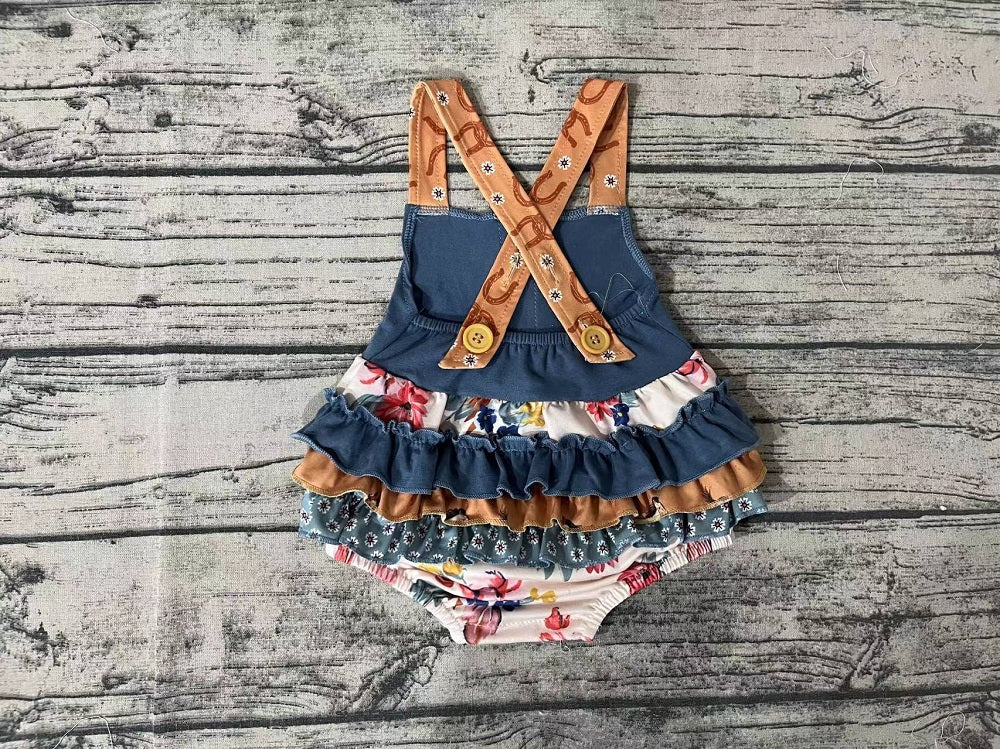 Pre-order Baby Girl Sleeveless Floral Ruffle Bubble One Piece Summer Romper