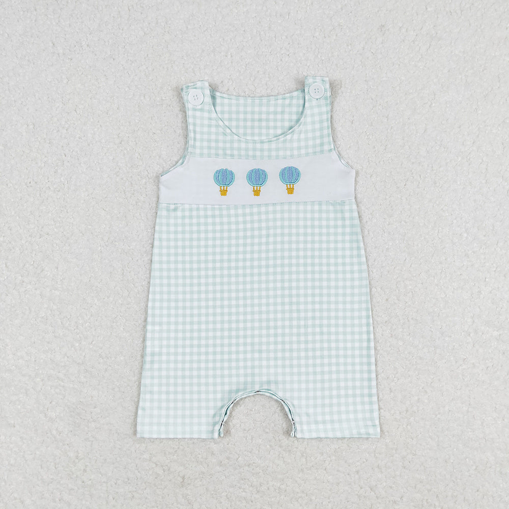 Boy Baby Girl Embroidery Hot Balloons Checked Sibling Romper Shorts Set RTS