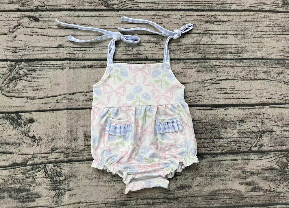 Pre-order Baby Girl Sleeveless Floral Bows Pocket One Piece Romper
