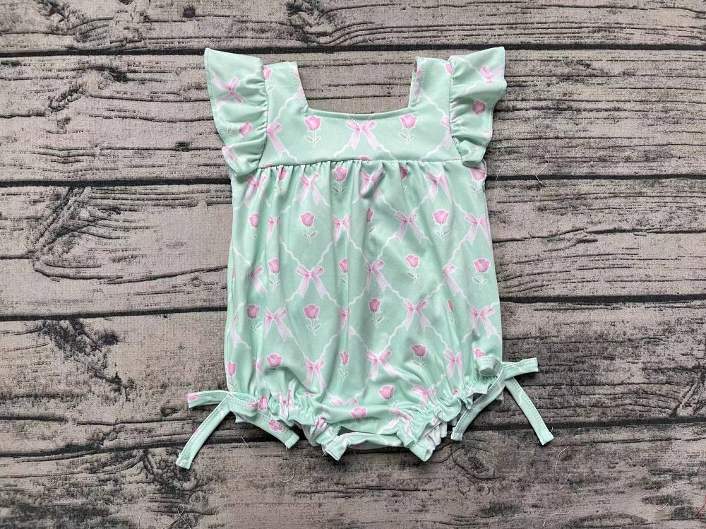 Pre-order Baby Girl Short Sleeves Floral Green One Piece Romper