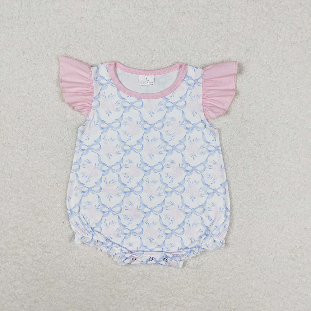 Baby Girl Kids Toddler Blue Bows Flower Sibling Dress Romper Set RTS