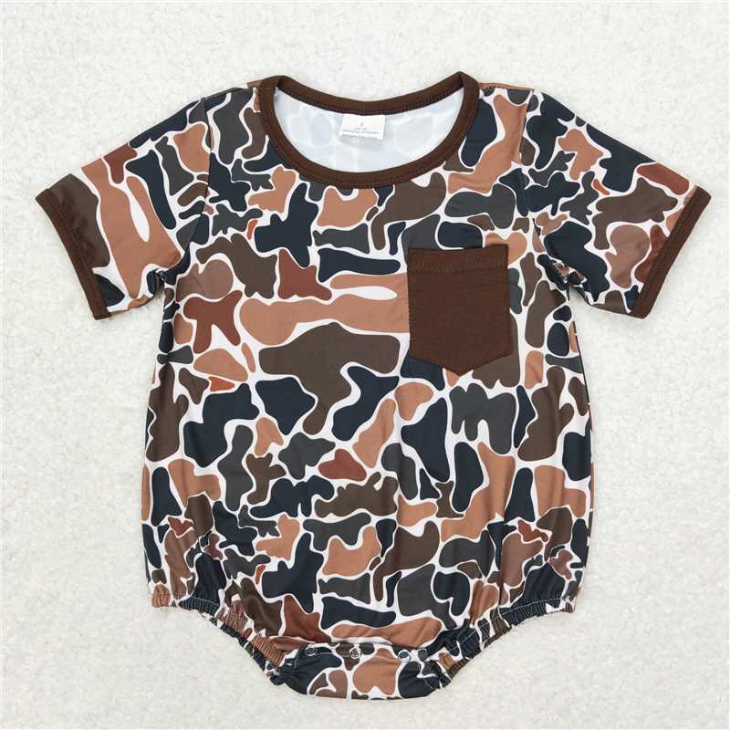 Baby Boy Short Sleeves Camo Sibling Pajamas Romper RTS