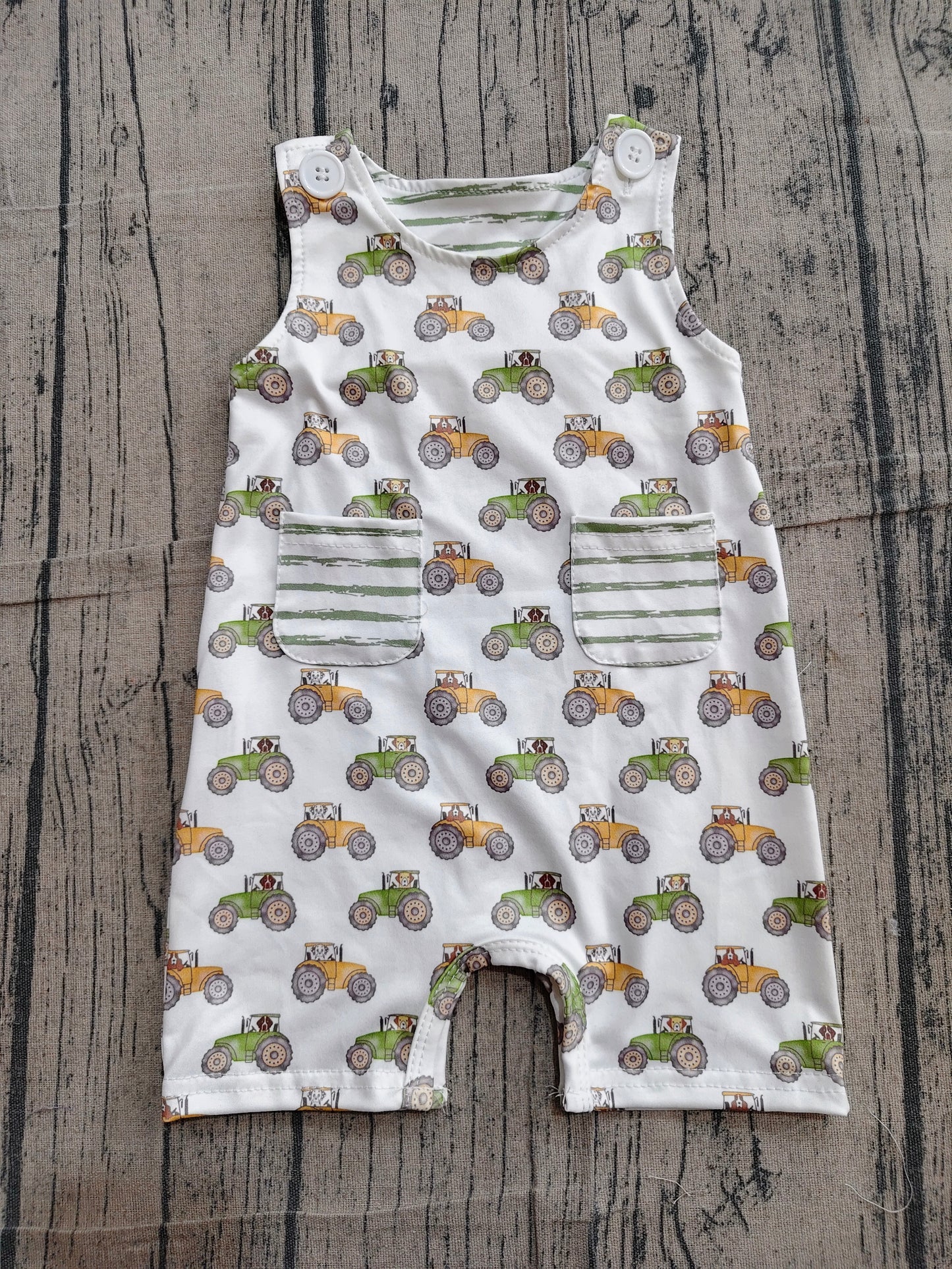 Baby Boys Kids Dogs Tractors Pockets Romper Summer Clothes RTS