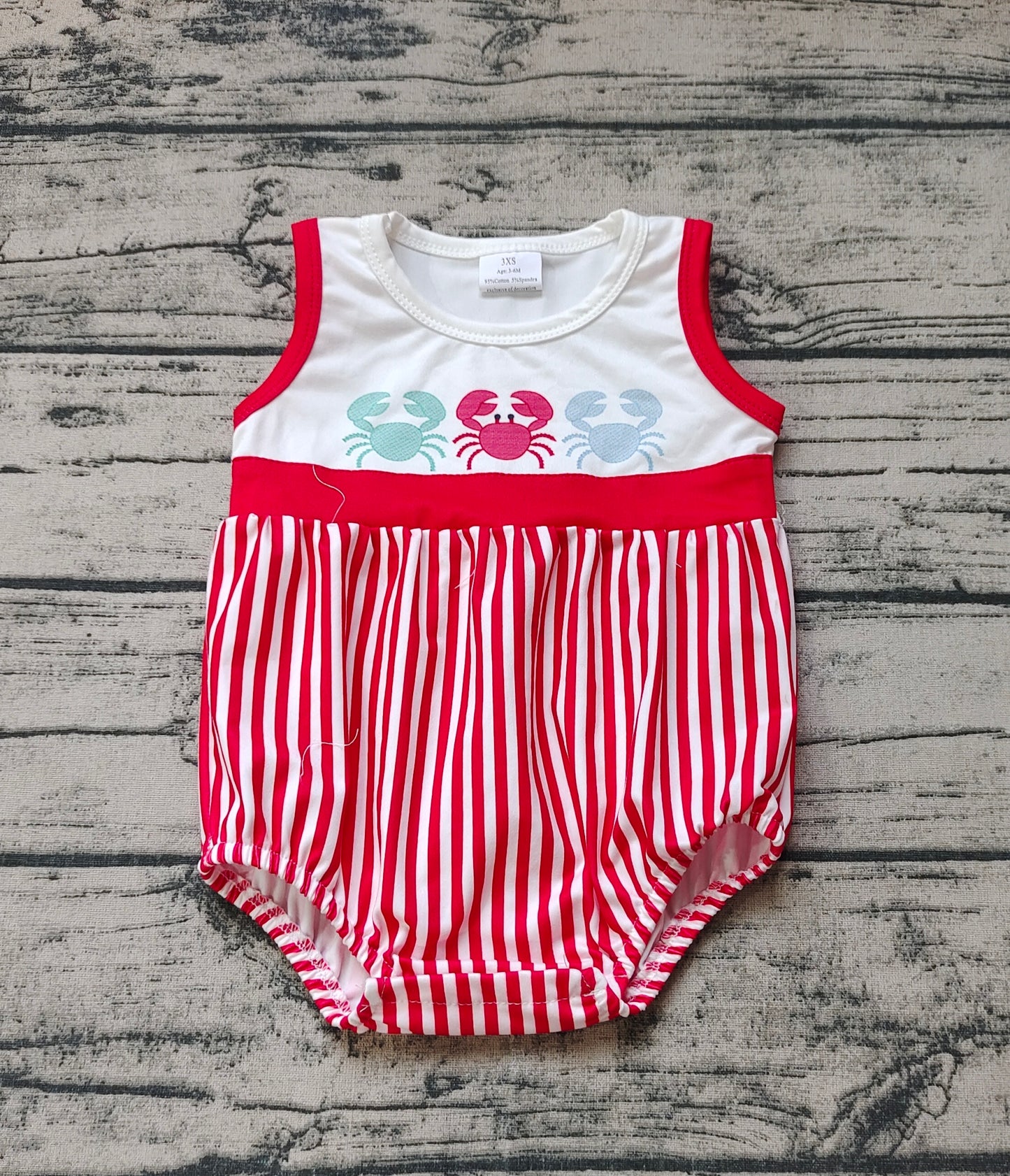 Pre-order Baby Boy Sleeveless Red Stripes Crabs Romper