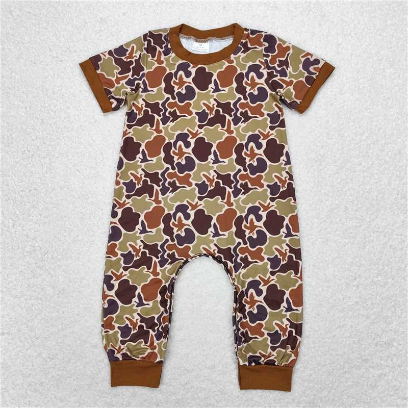 Baby Boy Short Sleeves Camo Sibling Pajamas Romper RTS