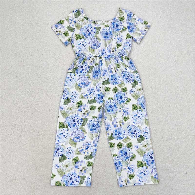 Baby Girl Blue Flower Sibling Jumpsuit Skorts Set Clothes RTS