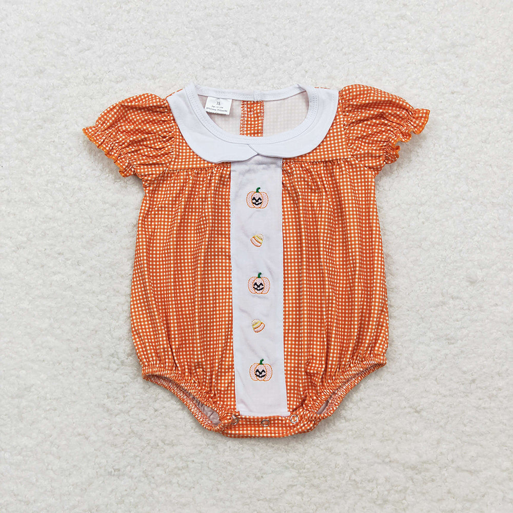 Baby Girl Halloween Embroidery Pumpkin Candy Sibling Romper Dress