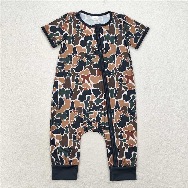 Baby Boy Short Sleeves Camo Sibling Pajamas Romper RTS