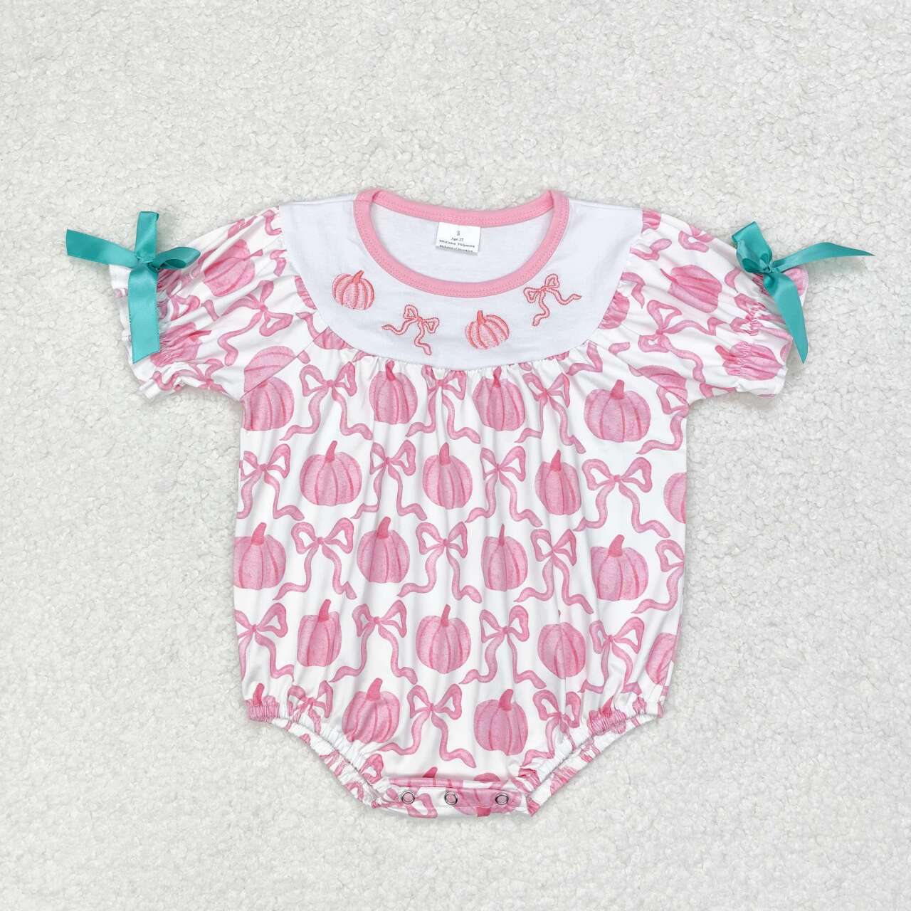 Sibling Girl Kids Pink Bows Pumpkins Fall Thanksgiving Romper Set RTS