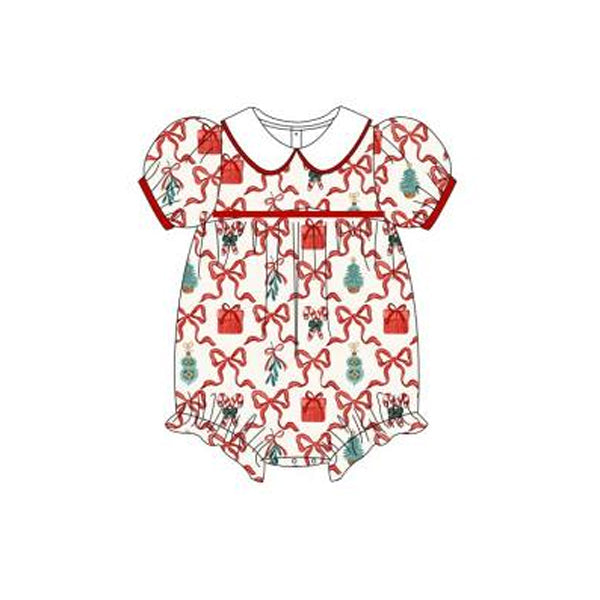 Pre-order Baby Girl Christmas Green Red Bows Romper