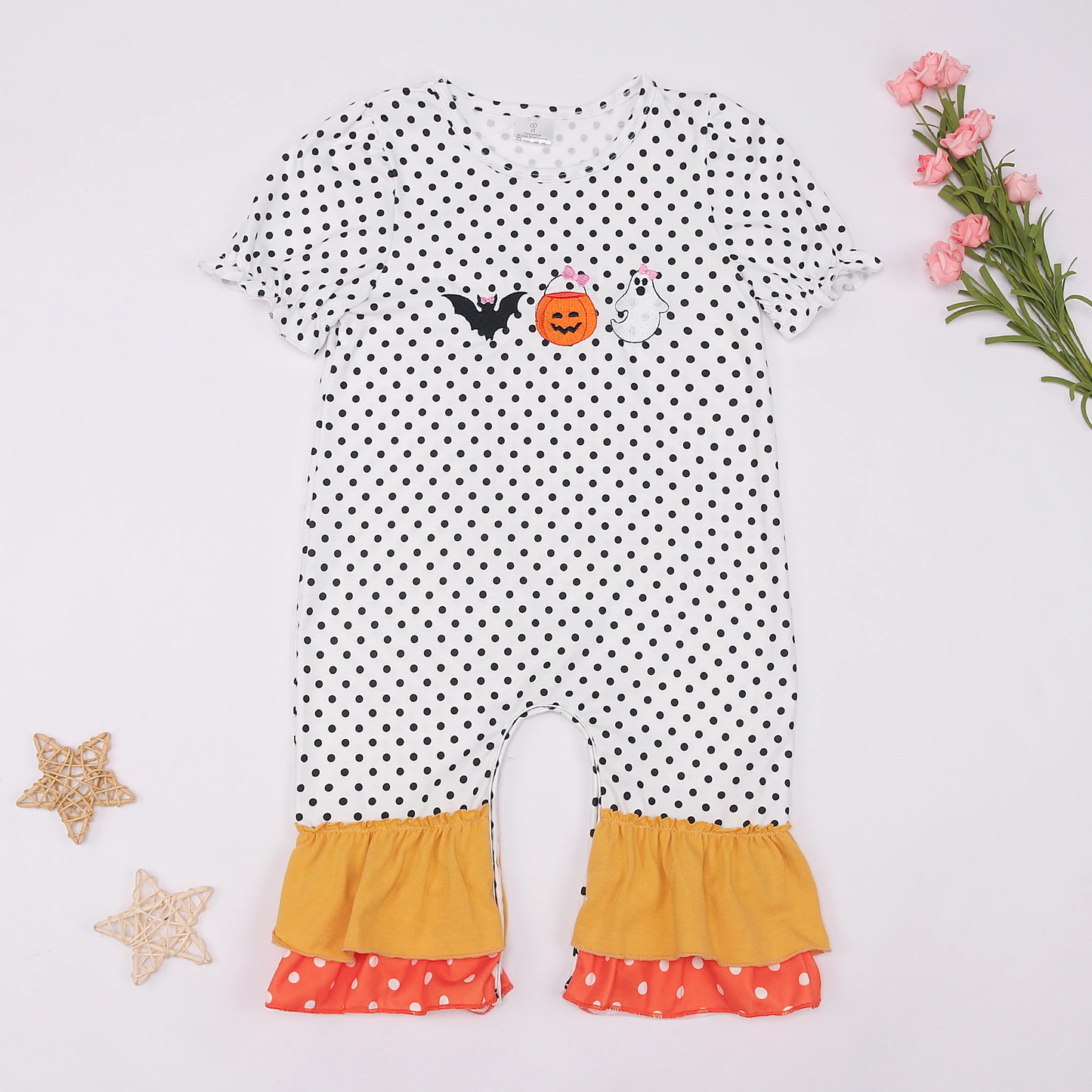 Pre-order Baby Girl Short Sleeves Halloween Ghost Pumpkin Romper