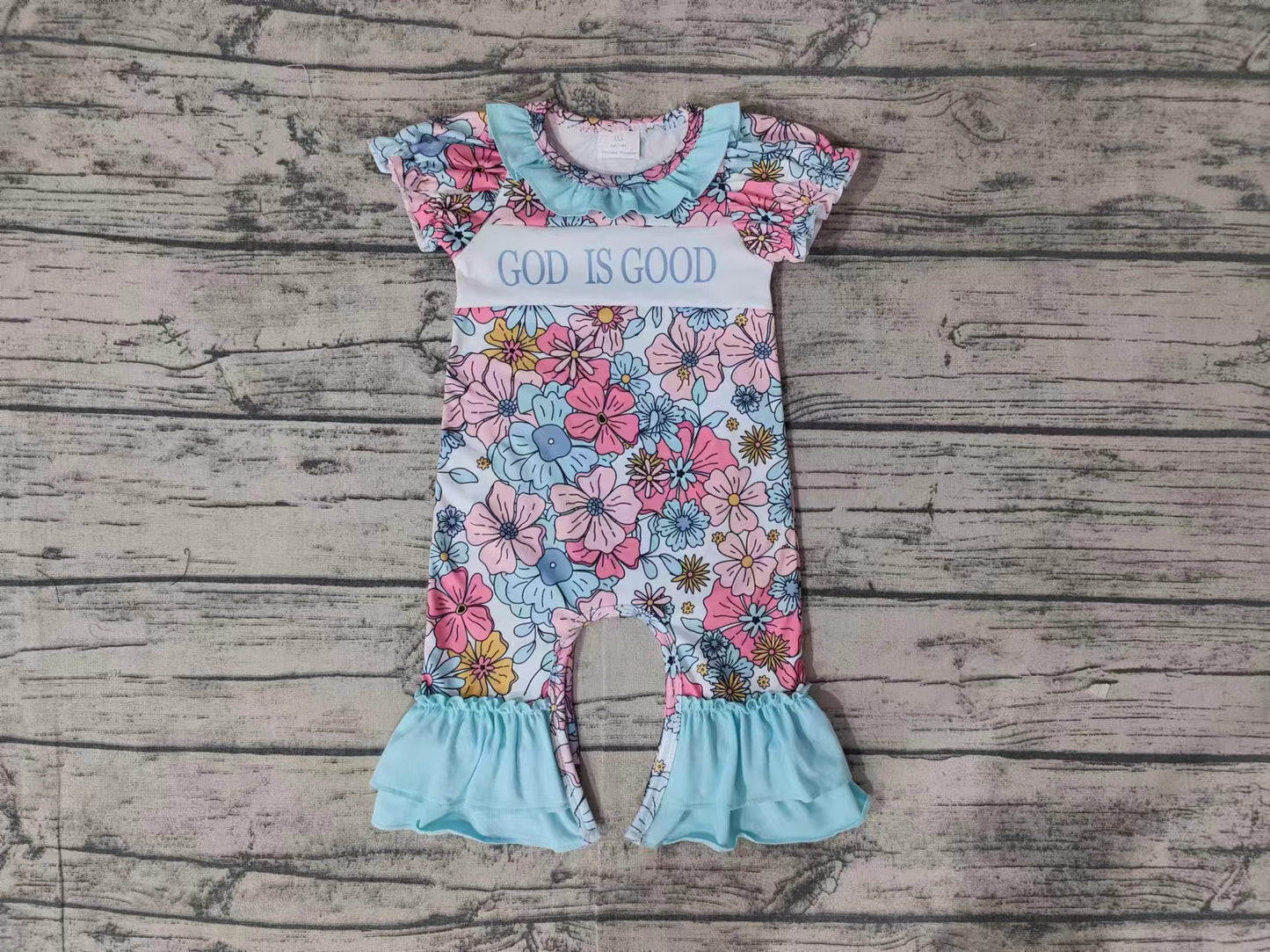 Pre-order Baby Girl Short Sleeves God Is Good Flower Romper