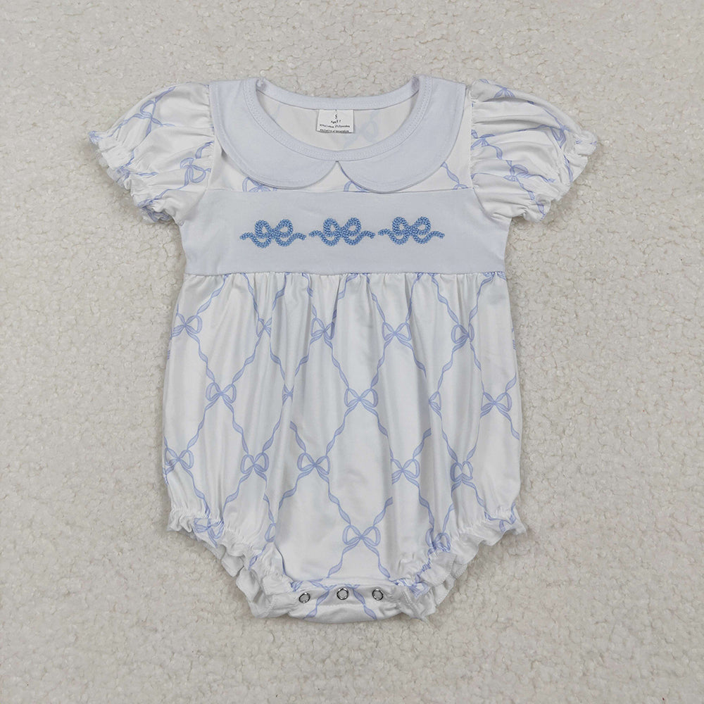 Baby Girl Infant Short Sleeves Embroidery Bows Sibling Romper