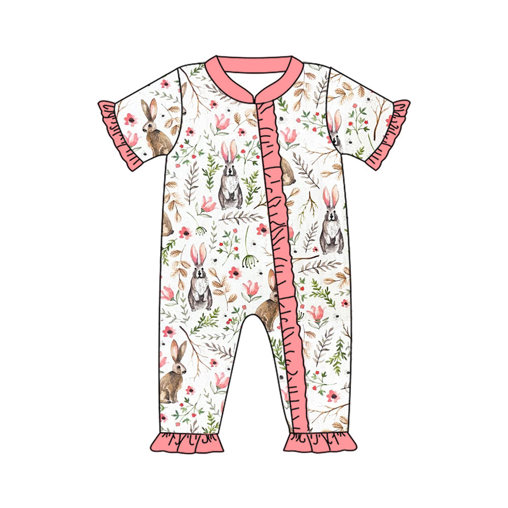 Pre-order Baby Girl Infant Easter Rabbit Flower Zipper Romper