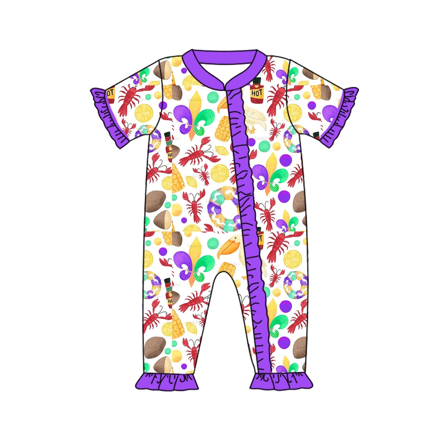 Pre-order Baby Girl Infant Mardi Gras Anchor Crawfish Zipper Romper