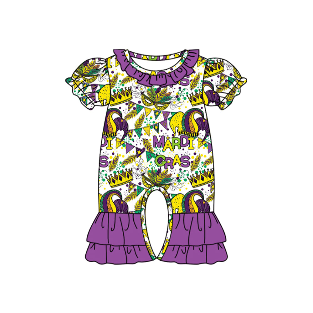 Pre-order Baby Girl Infant Mardi Gras Crown Short Sleeve Romper