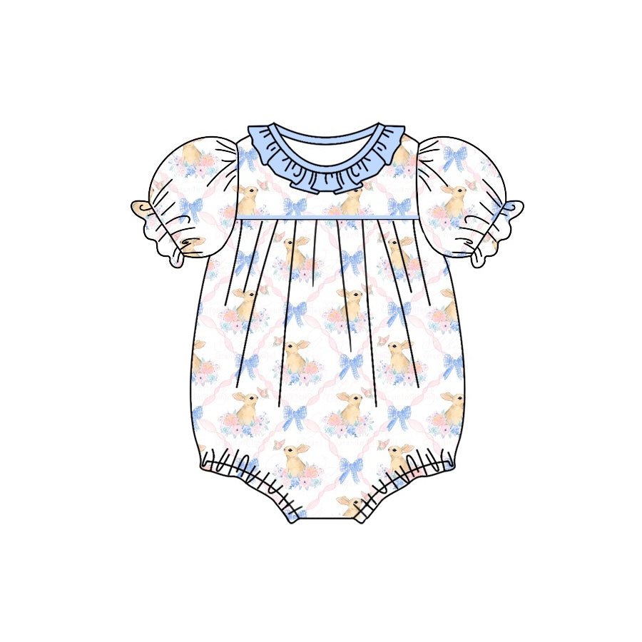 Pre-order Baby Girl Infant Short Sleeves Easter Rabbit Bows Romper
