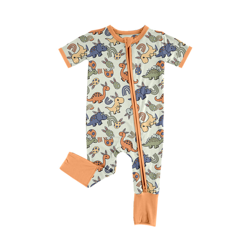Pre-order Baby Boy Infant Easter Dinosaurs Eggs Zipper Romper