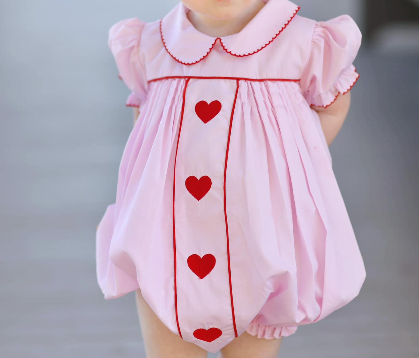 Pre-order Baby Girl Infant Short Sleeves Valentines Hearts Bubble Romper